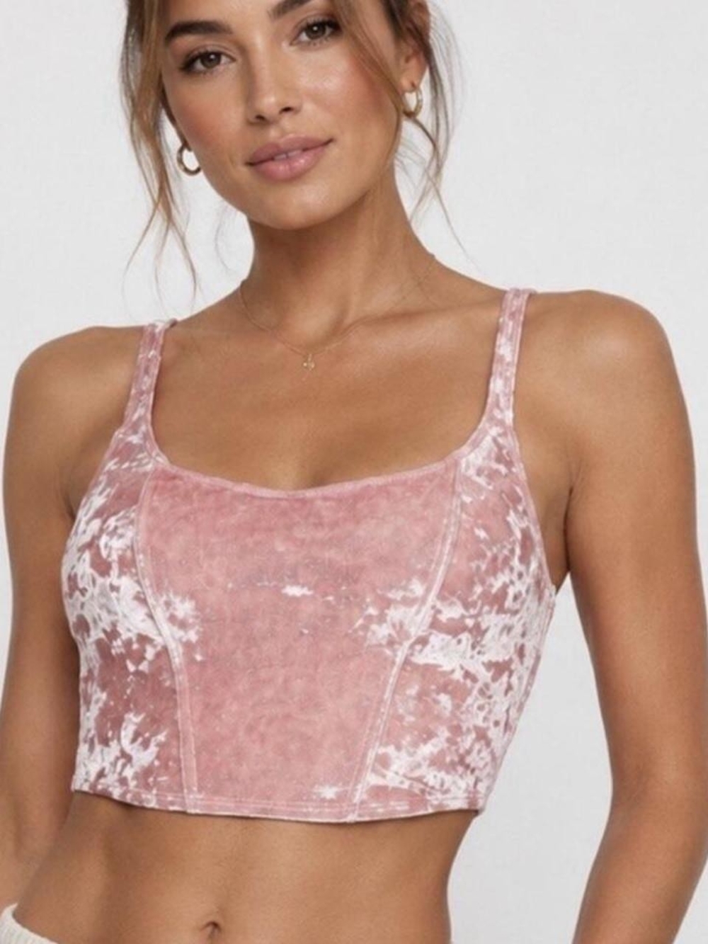 Pink Crushed Velvette Wireless Bralette/Tank S B75